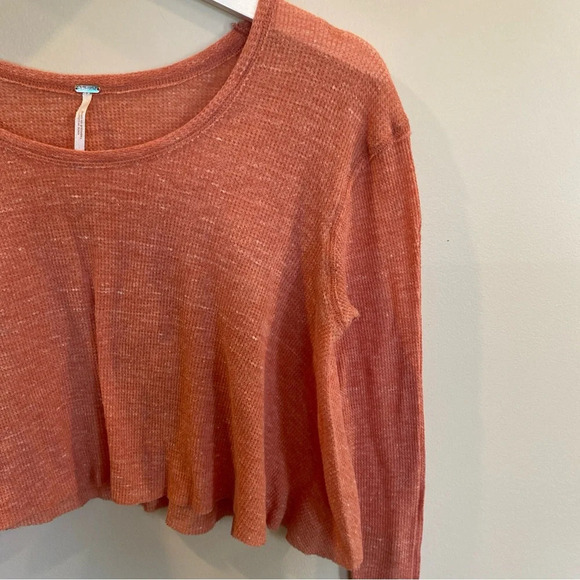 Free People Long Sleeve Crop Top Orange XS Oversized - Picture 3 of 4